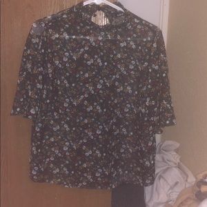 Floral top with mock neck